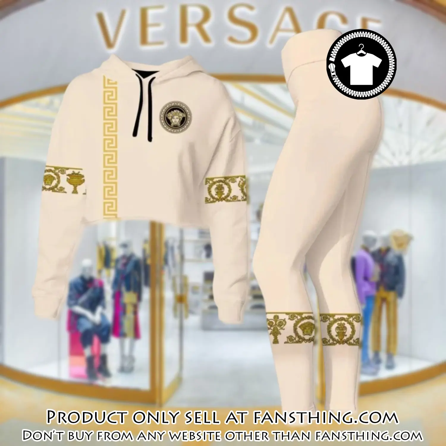 Versace medusa cream luxury brand clothes leggings and crop top set for women fst5540943